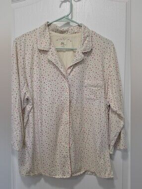 Aria Collection Cozy Women's Cream Pink Floral Button-Up Pajama Top